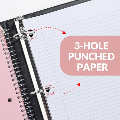SUNEE 5 Subject Graph Paper Notebook - 400 Pages, 9"x11", 4x4 Graph Ruled Notebook, 5 Pocket Colored Dividers, 3-Hole Punched Paper, Black