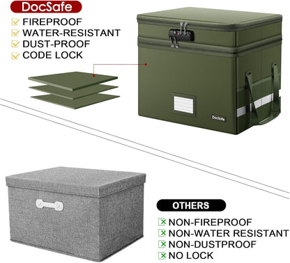 DocSafe File Box with Lock,Multi-Layer Fireproof Document Box Collapsible File Storage Organizer with Pockets/Handle,Large Portable Home Office Filing Safe for Hanging Letter/Legal Size Folders,Black