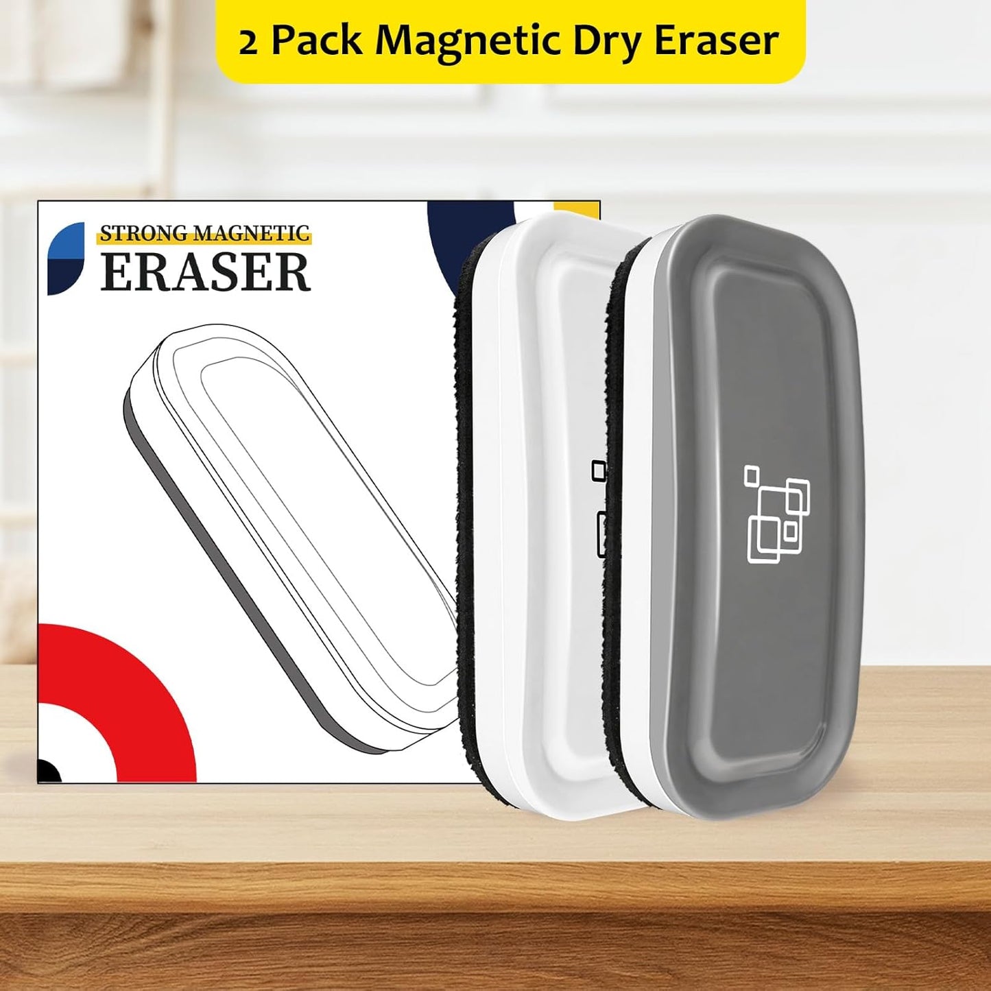 maxtek Dry Erase Eraser, Magnetic White Board Erasers - 2 Pack, Glass Whiteboard Eraser for Office and School Supplies (Gray)