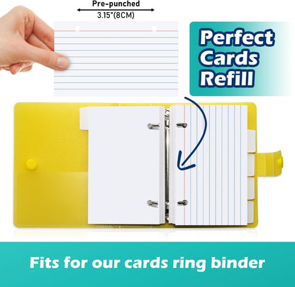 3x5 Lined Index Cards with Ring Binder Holder and Dividers, 100 Ruled Cards, Blue