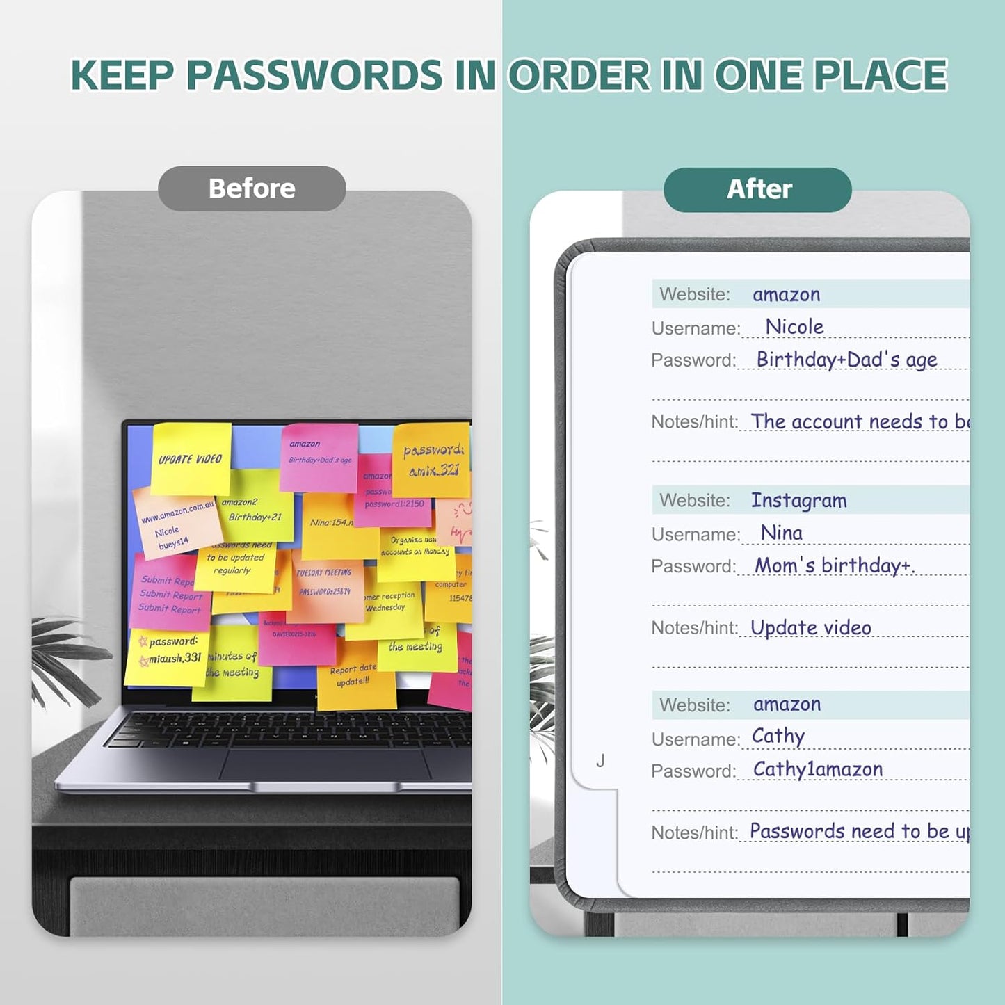 MOSA BEAR Password Keeper Book with Alphabetical Tabs，4.3"x5.7" Small Password Books for Seniors Password Notebook for Internet Website Address Log in Detail（Dark Blue）