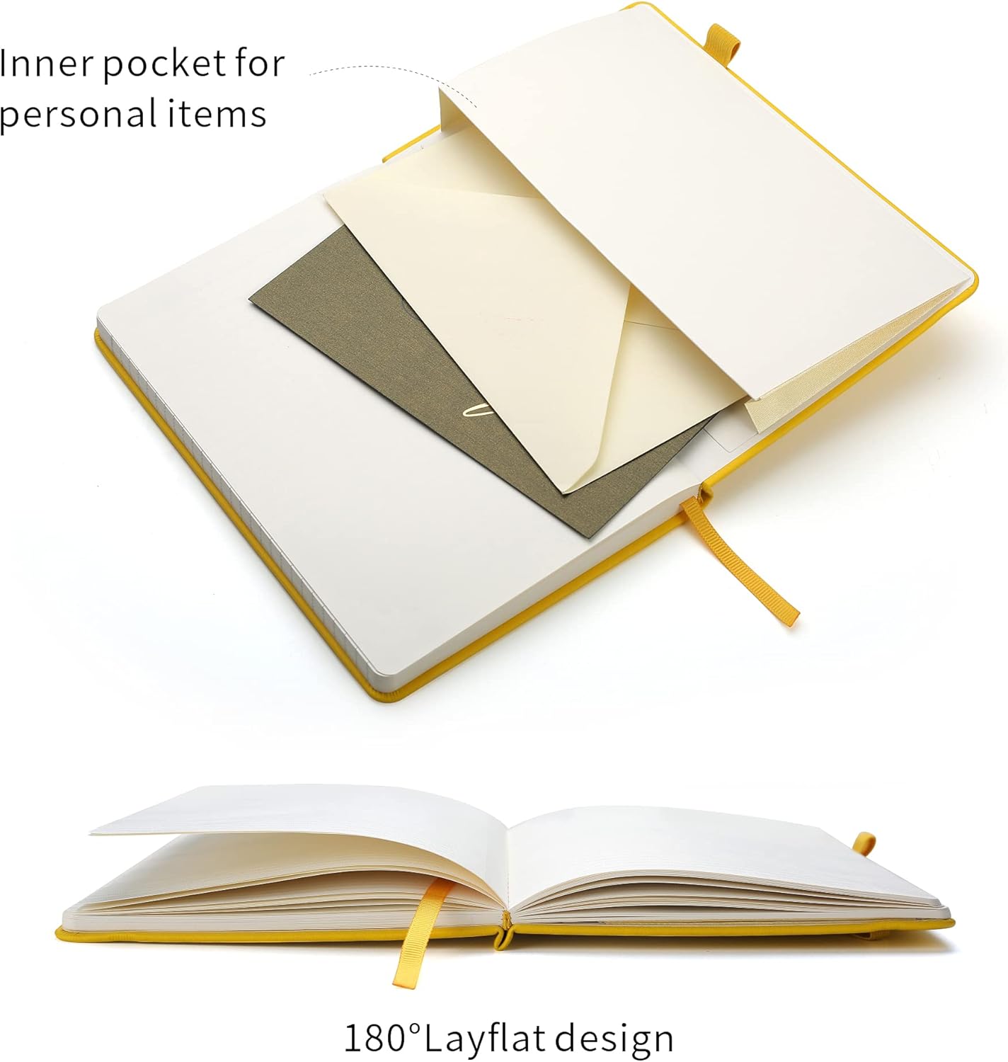 Deziliao Lined Journal Notebooks with Pen Loop, Hardcover Notebook Journal for Work, 100Gsm Premium Thick Paper with Inner Pocket, Medium 5.7"x8.4", （Black, Ruled）