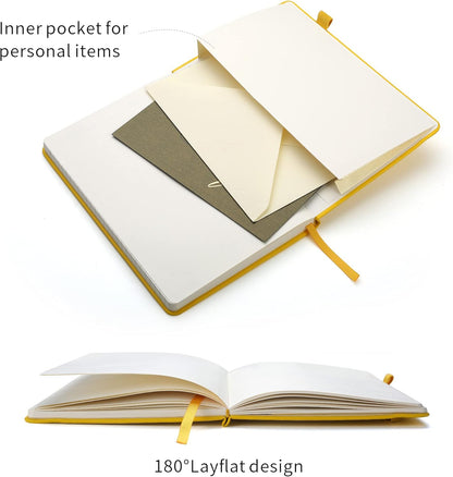 Deziliao Lined Journal Notebooks with Pen Loop, Hardcover Notebook Journal for Work, 100Gsm Premium Thick Paper with Inner Pocket, Medium 5.7"x8.4", （Black, Ruled）