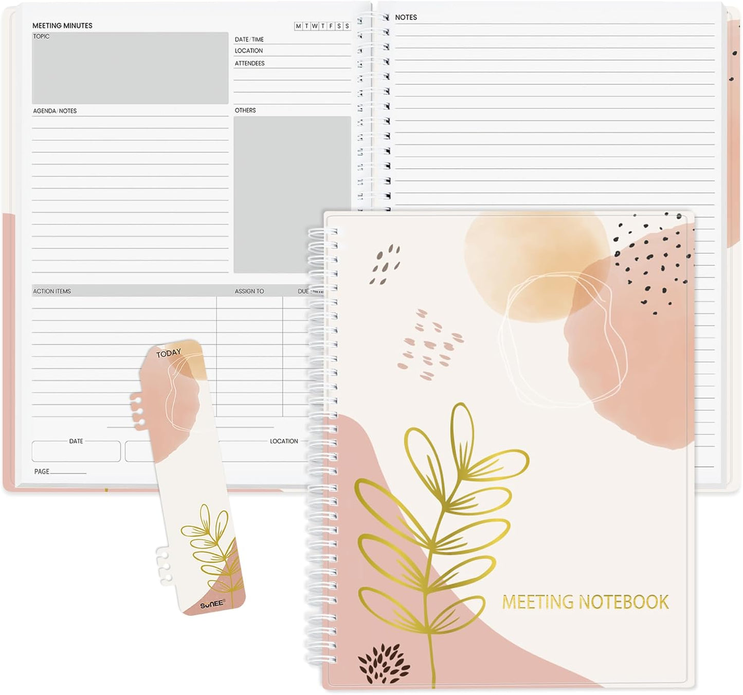 SUNEE Half Meeting Half Note - 7.5"x10" Professional Notebooks for Work - 160 Pages, B5 Size Project Planner, Spiral Meeting Agenda/Minutes Organizer for Women Men, Note Taking, Office & Business