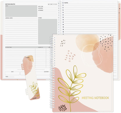 SUNEE Half Meeting Half Note - 7.5"x10" Professional Notebooks for Work - 160 Pages, B5 Size Project Planner, Spiral Meeting Agenda/Minutes Organizer for Women Men, Note Taking, Office & Business