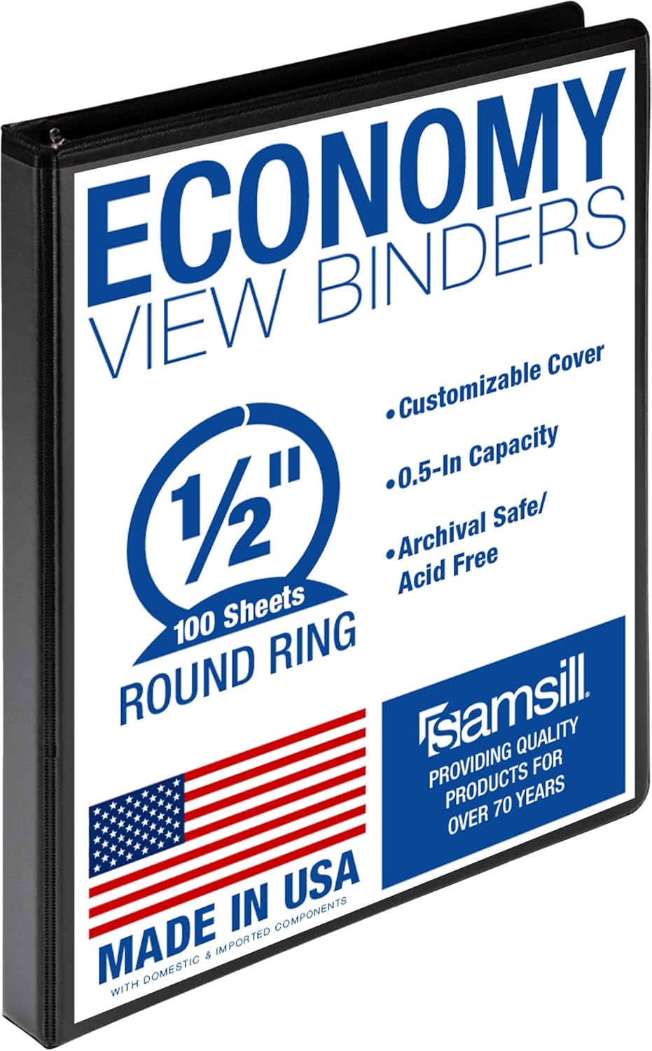 Samsill 3 Inch 3 Ring Binders, Economy Round Ring, Clear View Cover, 550 Sheet Capacity - for School, Home, Office - Black, 4 Pack