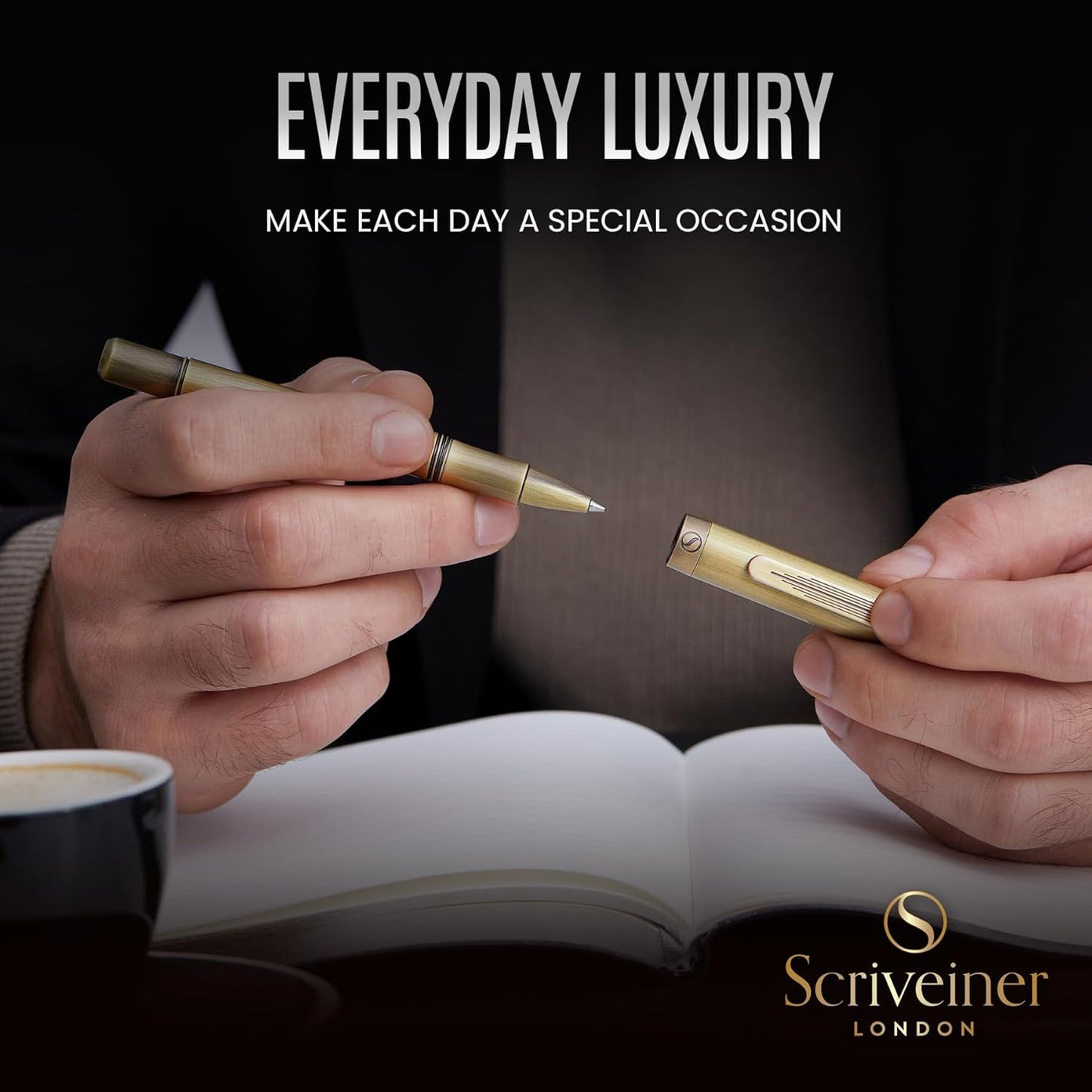 Scriveiner Black Rollerball EDC Luxury Pen, Stunning Pocket Pen with Chrome Finish, Cool Writing, Best Gift for Men & Women, German Schmidt Refill, Nice Present, Fancy Office Designer Set