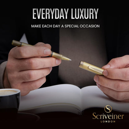 Scriveiner Black Rollerball EDC Luxury Pen, Stunning Pocket Pen with Chrome Finish, Cool Writing, Best Gift for Men & Women, German Schmidt Refill, Nice Present, Fancy Office Designer Set