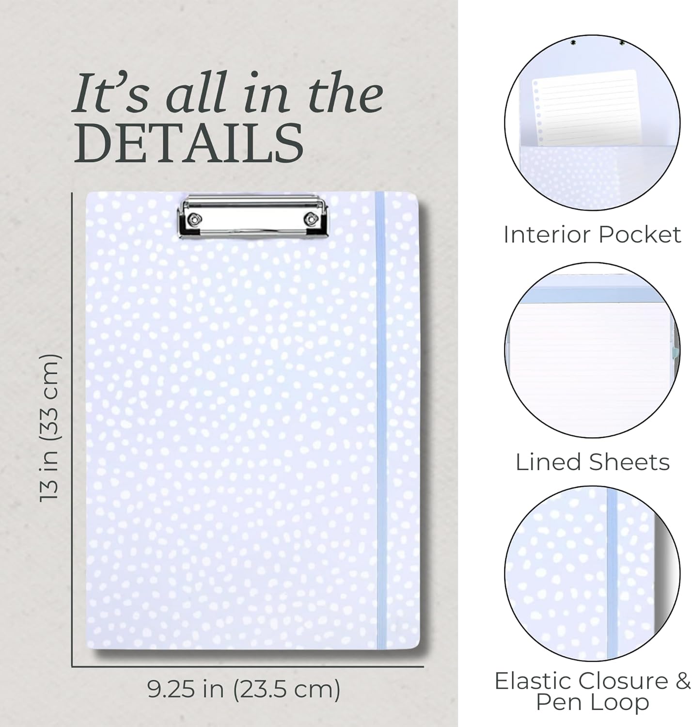 Steel Mill & Co Cute Clipboard Folio with Refillable Lined Notepad and Interior Storage Pocket, Floral Padfolio for Work, Garden Blooms Cream