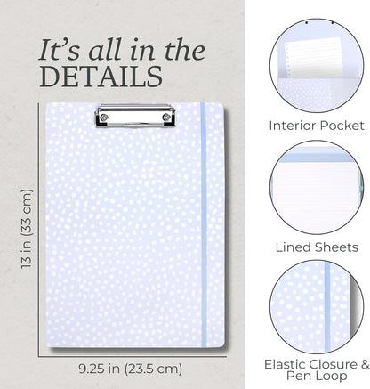 Steel Mill & Co Cute Clipboard Folio with Refillable Lined Notepad and Interior Storage Pocket, Floral Padfolio for Work, Garden Blooms Cream