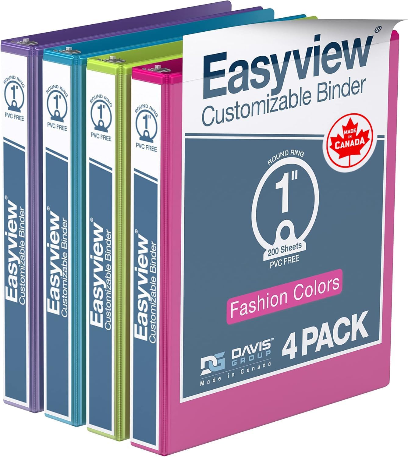 Easyview Premium 3-Ring Binders with Clear-View Covers and Round Rings, Binders for School or Office, 1 Inch, Pack of 6, Navy Blue