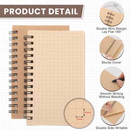 Jutom 6 Pcs Small Graph Paper Pads Notebook Mini Spiral Notebooks Grid Paper 3 x 5 Inch Pocket Notepads 120 Pages Mini Notepads for Office School Work Math Meeting (Black)