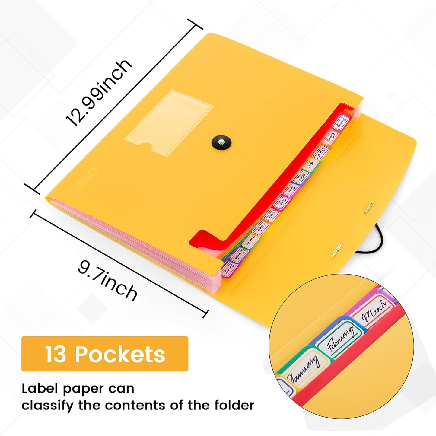 13 Pocket Expanding File Folder Accordian File Organizer, A4 Letter Size Paper Document Receipt Holder for School Office Supplies, Black