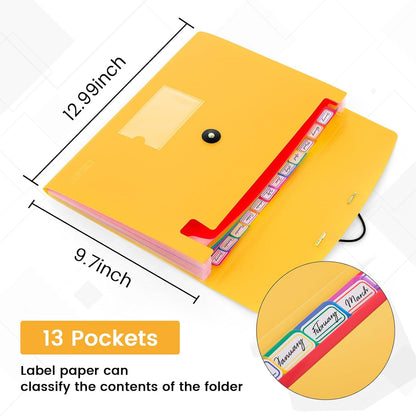 6 Pack Accordion File Organizer Expanding File Folder with 13-Pockets, A4 Letter Size Paper Document Receipt Holder for School Office Supplies