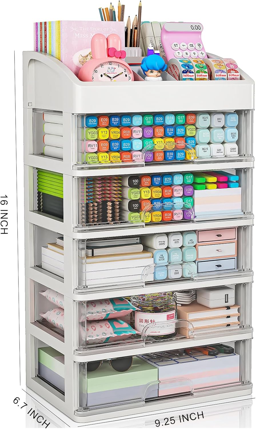 Desk Organizer with Drawers, 3 Drawers Storage Organizer, Desktop Storage Drawers for Office/School Supplies, Plastic Stationary Makeup Organizer, Desk Storage Box for Office, School, Home