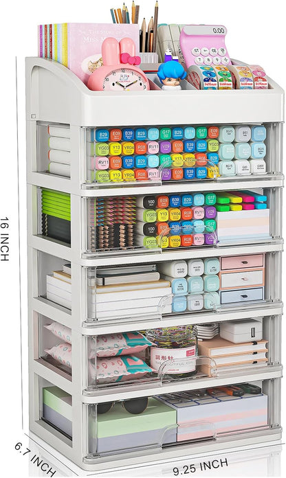 Desk Organizer with Drawers, 3 Drawers Storage Organizer, Desktop Storage Drawers for Office/School Supplies, Plastic Stationary Makeup Organizer, Desk Storage Box for Office, School, Home