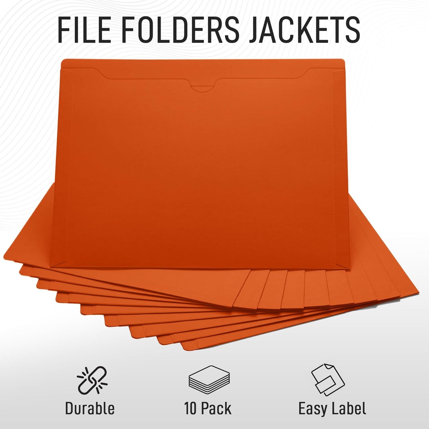Black File Jackets, Flat-No Expansion, Letter Size, Reinforced Straight-Cut Tab, 10 Pack