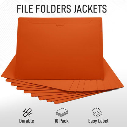 Black File Jackets, Flat-No Expansion, Letter Size, Reinforced Straight-Cut Tab, 10 Pack