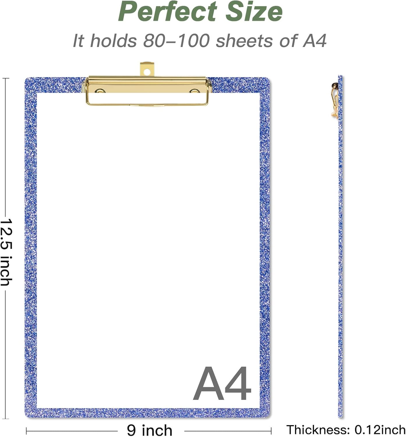 Rimilak Acrylic Glitter Clipboards, Sparkly Board with Low Profile Gold Clip, Designed for Classroom School and Office Use, A4 Letter Size 9 x 12.5 in, Pink