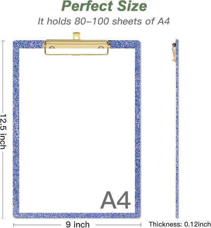 Rimilak Acrylic Glitter Clipboards, Sparkly Board with Low Profile Gold Clip, Designed for Classroom School and Office Use, A4 Letter Size 9 x 12.5 in, Pink