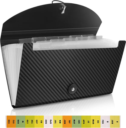 Expanding Accordion File Folder with Tabs and Elastic Closure, 13 Pocket File Organizer for A4 Documents, Receipt & Bill Organizer, Portable Document Holder for Home Office School Travel, Black 3 Pack