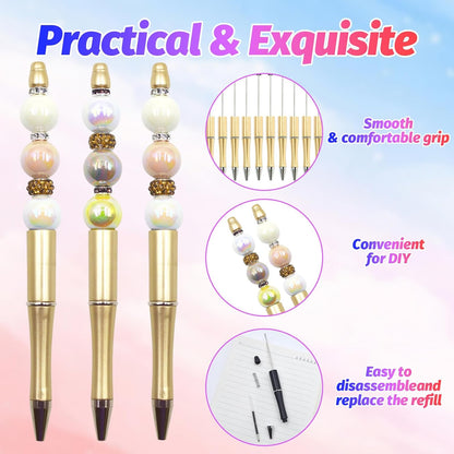 150 Pieces DIY Beadable Pen Kit – 50 Plastic Ballpoint Pens with Refills & Bags, Beads Not Included – School Supplies, Office Accessories & Craft Gifts for Students & Teachers (Multicolor)
