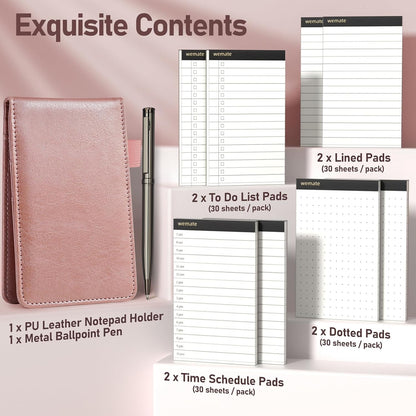 WEMATE 10 Pieces Small Notepad Holder Set Pocket Notebook - Included Mini Pocket Notepad Holder Set with 8 Memo Book Refills and Metal Pen for Meetings, Daily Records, and Notes 3 x 5 Inch (Black)