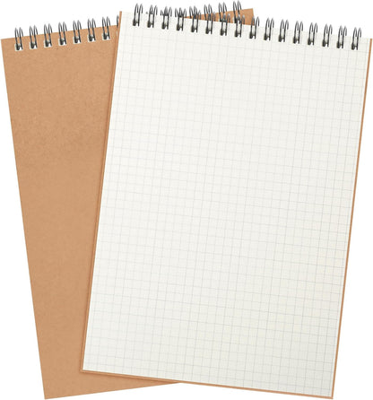 Engrowtic 2 Pack Graph Paper Spiral Notepad A5 Top Wirebound Notepad Grid Notebook Steno Pads Memo Notebook Grid Paper 140 Pages for Writing Sketching Drawing Office Supplies (Black)