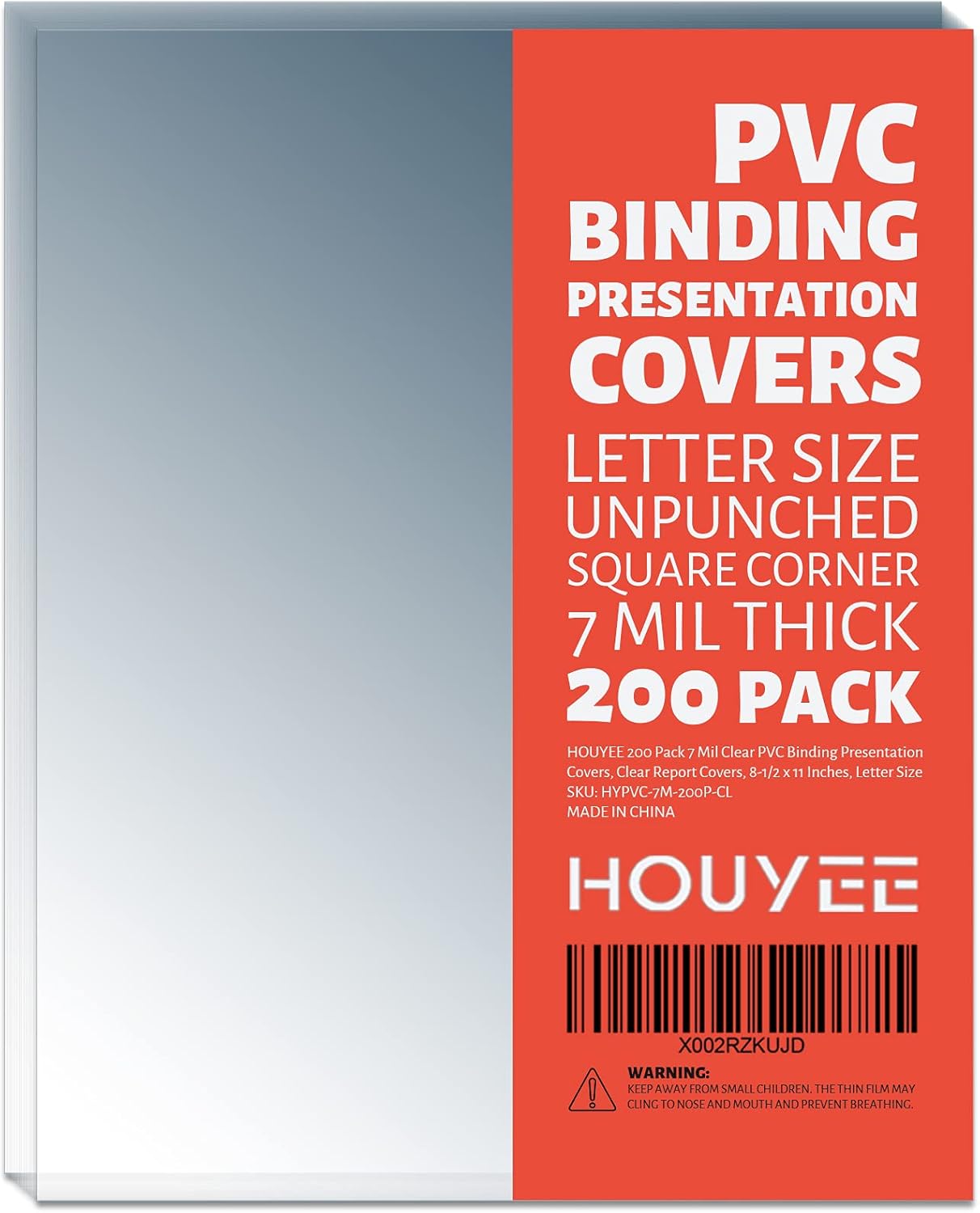 HOUYEE 100 Pack10 Mil Clear Binding Presentation Covers, PVC Report Cover Sheets for Binding, Square Corner, 8.5 x11 Inches, Letter Size