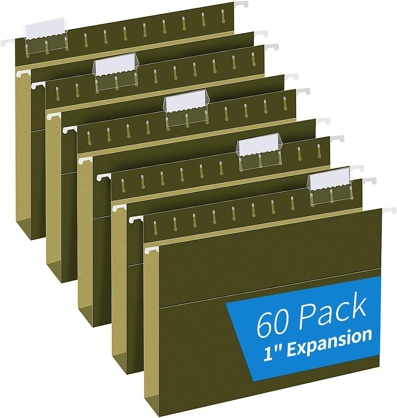 Hanging File Folders, RAZCC 60 Pack Reinforced Hanging Folders Letter Size, Designed for Bulky Files, Filing Cabinet, Adjustable Tabs, Green