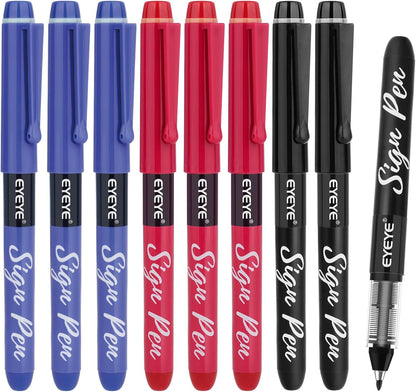 EYEYE Sign Pens 9 Pack (Black Blue Red Green)- 1.0mm Nib Tip - 0.6mm Line, Liquid Ink Sign Pen Smooth Writing - Fineliner Marker Pens Quick Drying