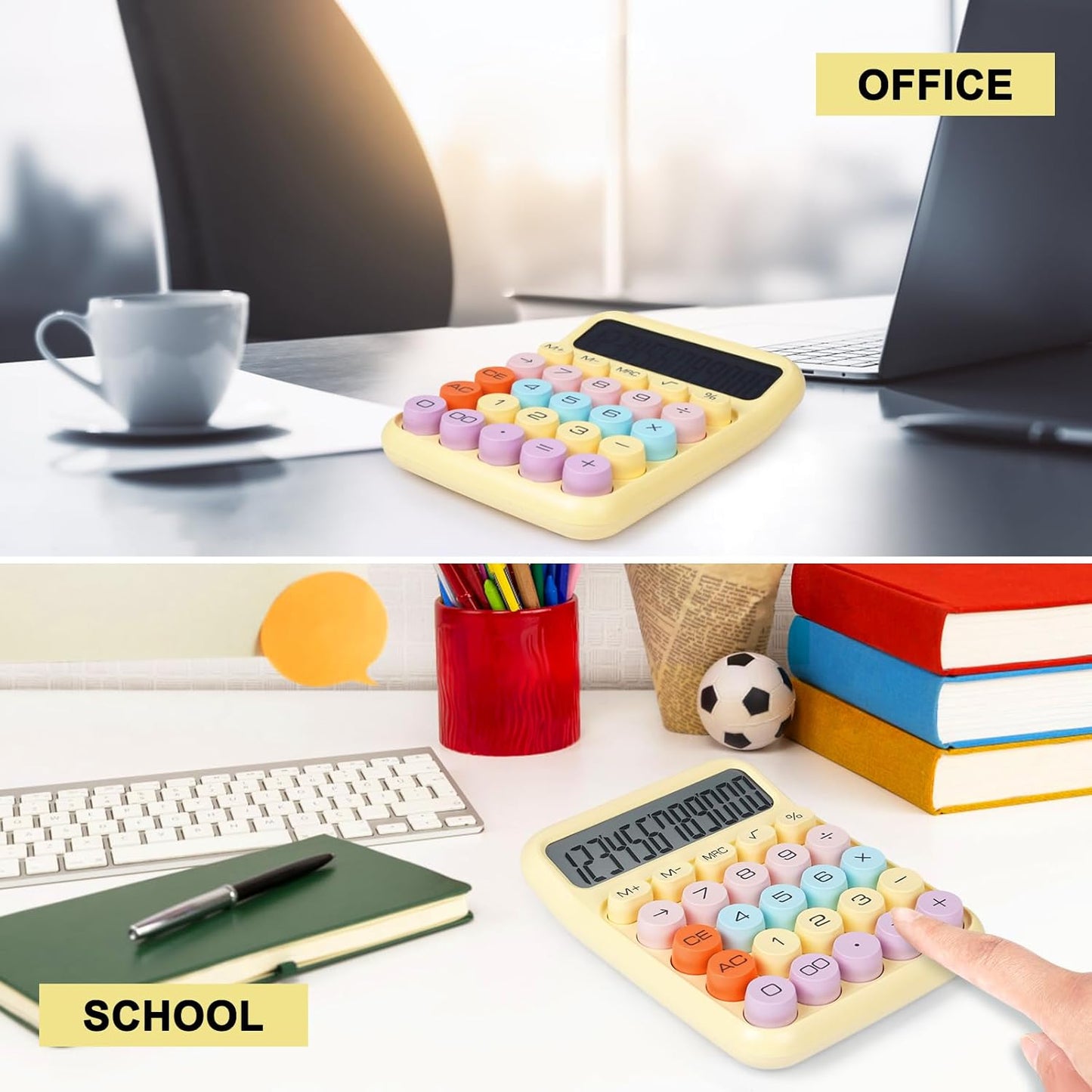 Mechanical Switch Calculator with Big Buttons, Calculators Desktop, 12 Digits, Large LCD Display, Desk Calculator, Cute Pink Calculators for Teachers Students Basic Office (Pink)
