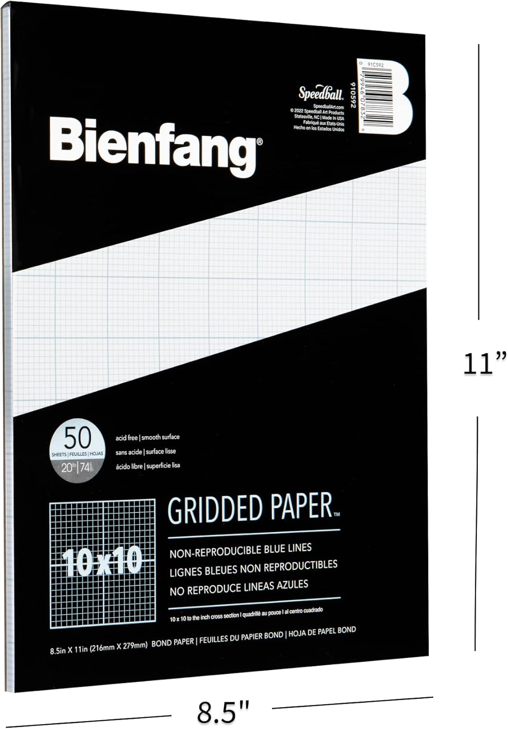 Bienfang Designer Grid Paper Pad, 8x8 Cross Section, 11 x 17 inches, 50 sheets