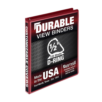 Samsill Durable 0.5 Inch Binder, D Ring Binder, Customizable Clear View Cover, Ruby Red, Holds 125 Pages