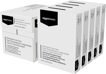 Amazon Basics Multipurpose Copy Printer Paper, 20 lb, 8.5 x 11 Inches, 10 Reams (5,000 Sheets), 92 Bright White