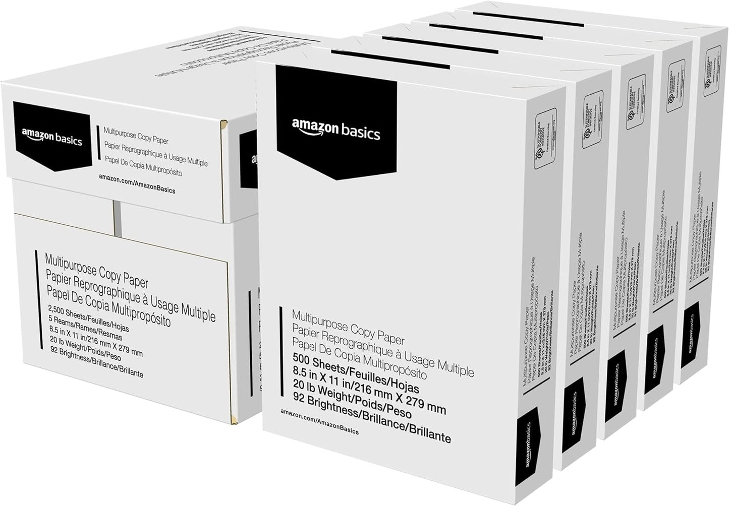 Amazon Basics Multipurpose Copy Printer Paper, 20 lb, 8.5 x 11 Inches, 10 Reams (5,000 Sheets), 92 Bright White