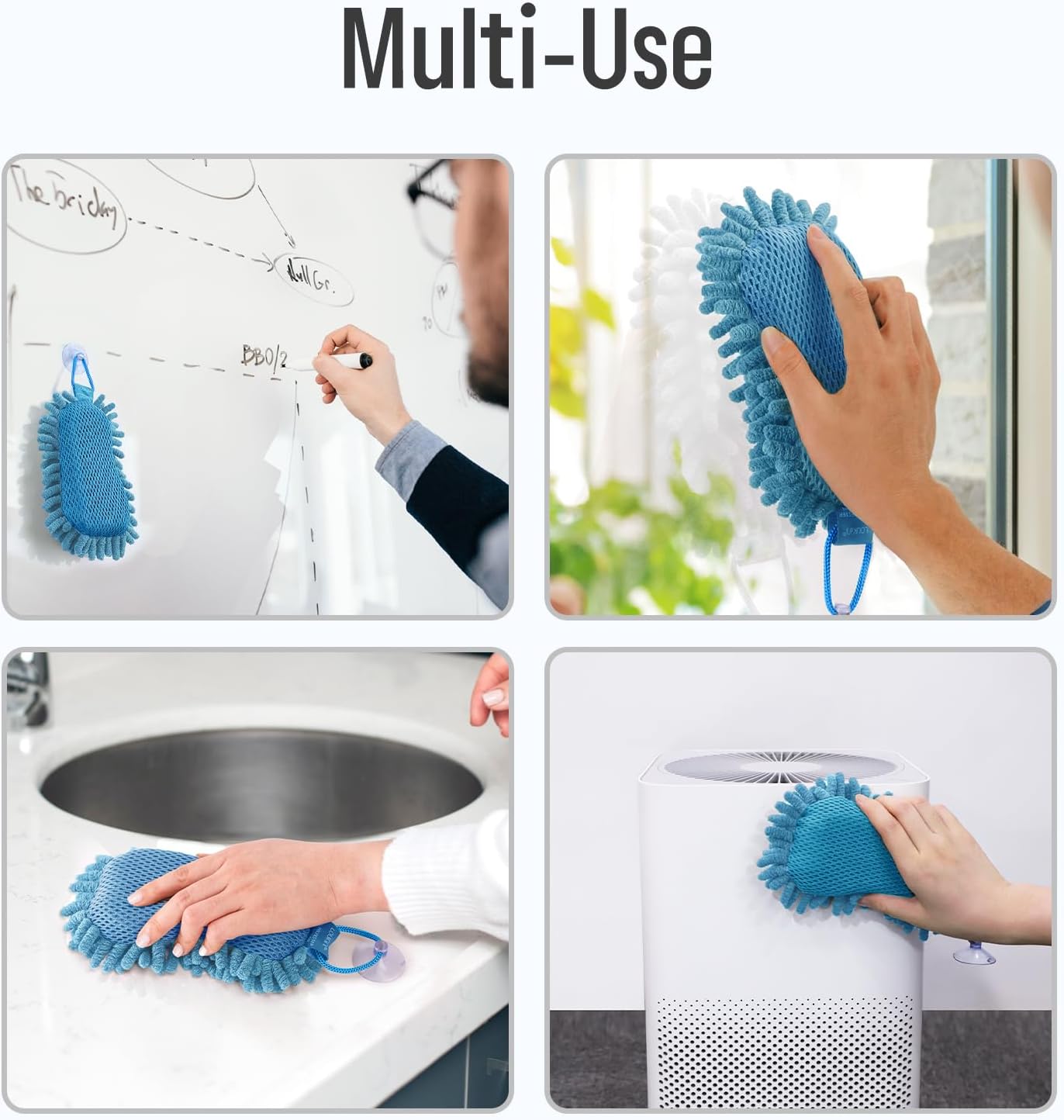loukin Shag Dry Erase Eraser (3.4 Fl Oz Whiteboard Cleaner Included), Whiteboard Eraser with Suction Cup, Microfiber, Washable, for Classroom, Home and Office Use, Grey