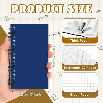 Jutom 6 Pcs Small Graph Paper Pads Notebook Mini Spiral Notebooks Grid Paper 3 x 5 Inch Pocket Notepads 120 Pages Mini Notepads for Office School Work Math Meeting (Black)