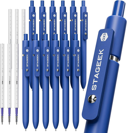 STAGEEK Black Gel Pens GX3, 12Pcs Fine Point Smooth Writing Pens with 3 Extra Refills, Quick Dry Black Ink Pens for Journaling, Office, Note Taking, School Supplies, Nurse Aesthetic(Black)
