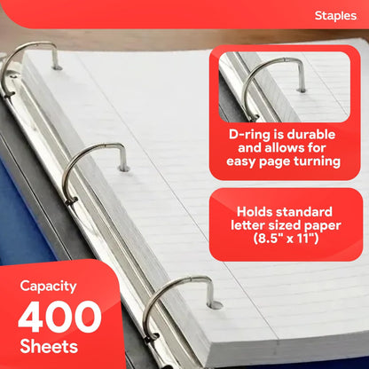 Staples Better Binder 2-Inch D-Ring View Binder, Reinforced Spine, Holds Up to 540 Sheets, Teal, for Office & School
