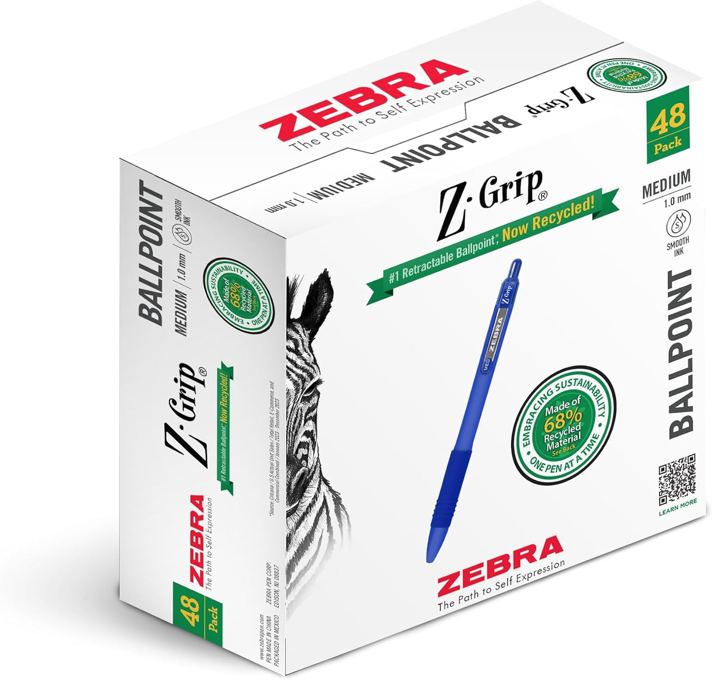 Zebra Pen Z-Grip Retractable Ballpoint Pen, Smooth-Flowing Black Ink, 1.0mm Medium Point, School & Office Supplies, Ideal for Note-Taking, Journal and Planner Use, 18-Pack (22218)