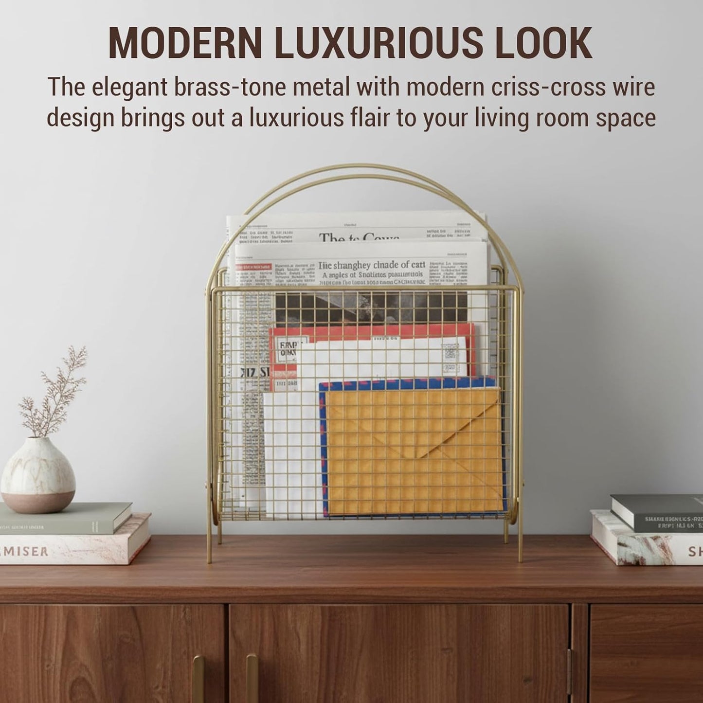 MyGift Magazine Rack, Floor Freestanding Magazine Holder for Bathroom Bedroom Office, Books Newspapers File Mail Organizer, Mid Century Modern Decor Wire Storage for Tablets and Documents