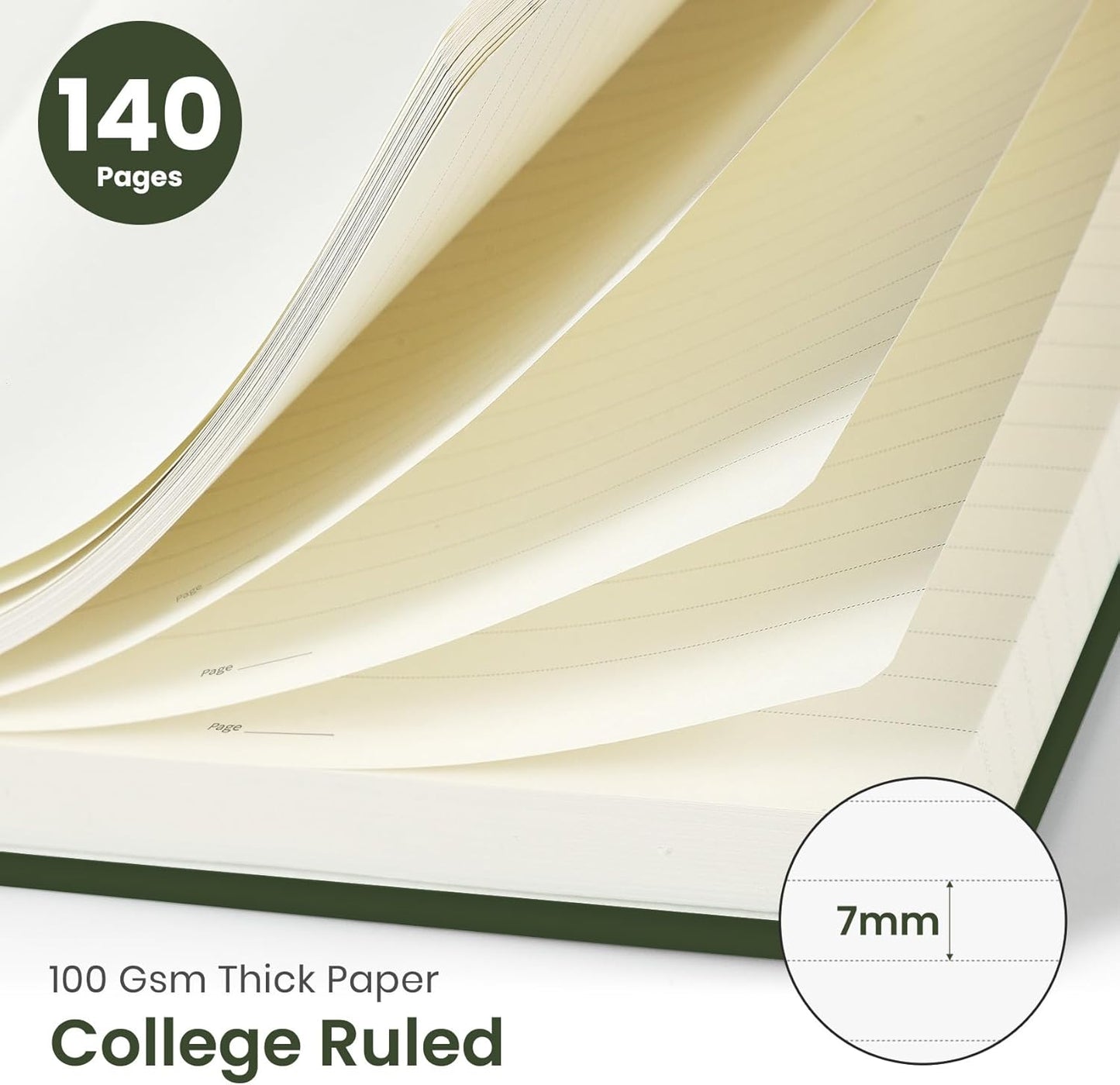 Taja Lined Spiral Journal Notebook for Women & Men, 140 Pages, College Ruled Hardcover Notebook for Work & Note Taking, Journals for Writing, A5(5.7" x 7.9") - Green