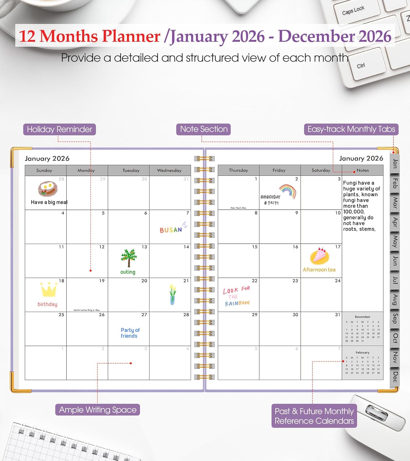 2026 Planner, Weekly and Monthly Calendar Planner from January 2026 - December 2026, 8.5" x 11" Hardcover Leather Hourly Appointment Book with Tabs, Spiral Daily Planners for School Work Home, Green