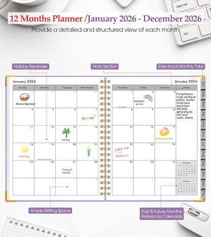 2026 Planner, Weekly and Monthly Calendar Planner from January 2026 - December 2026, 8.5" x 11" Hardcover Leather Hourly Appointment Book with Tabs, Spiral Daily Planners for School Work Home, Green