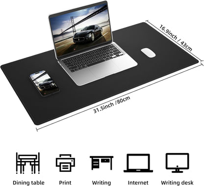 Large Desk Mat 47.2" x 17" Leather Desk Pad Protector with Natural Cork & PU Leather, Non-Slip Office Desk Mat, Large Mouse Pad, Waterproof Desk Blotter pad for Office&Home(Black)