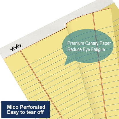 ViVin Legal Pads 8.5 x 11 Inch, Wide Ruled Note Pads, 12 Pack, 50 Sheet/Pad, Perforated Writing Pads, Notepads for Office Home School, 600 Sheets, White Paper