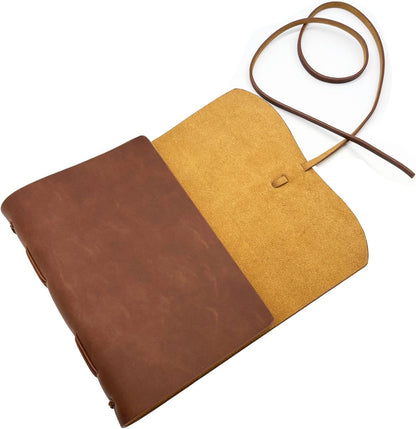 Leather Journal Writing Notebook - Genuine Leather Bound Daily Notepad for Men & Women Lined Paper 240 Kraft Pages, Handmade, Rustic Brown, 5 x 7 in