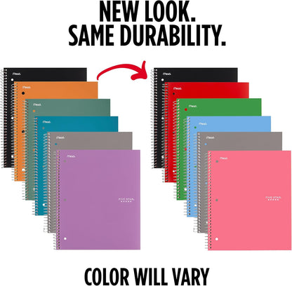 Five Star Spiral Notebook + Study App, 1 Subject, Graph Ruled Paper, 8.5" x 11", 100 Sheets, Assorted Colors, 6 Pack (73549)