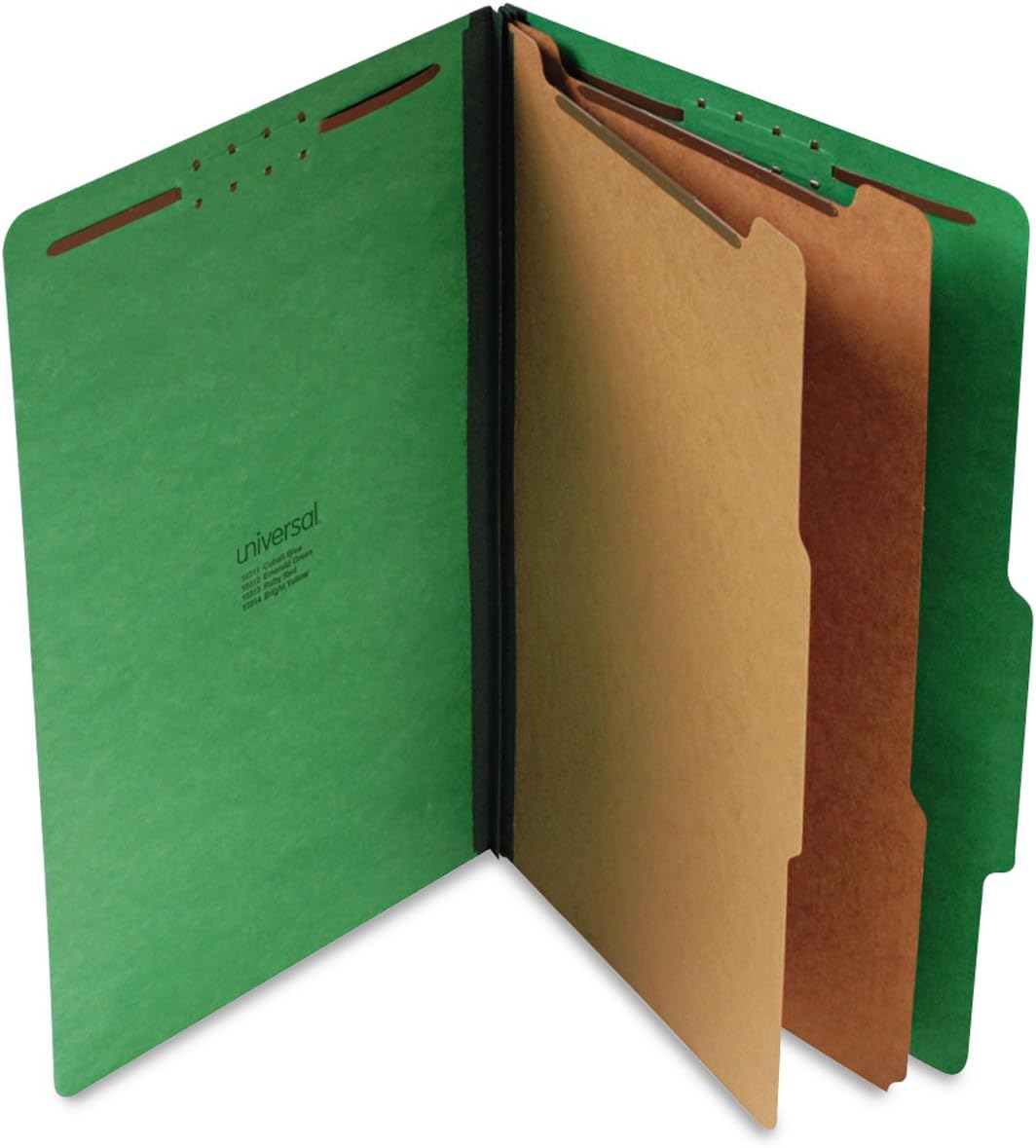 Universal Pressboard Classification Folders, Legal, Six-Section, Emerald Green, 10/Box (10312)